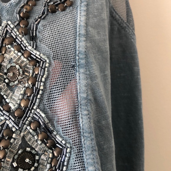 Free People blue beaded mesh boho tank top - Picture 5 of 6